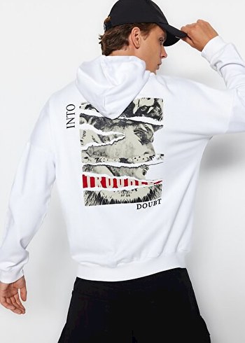 Beyaz Baskılı Oversize Sweatshirt