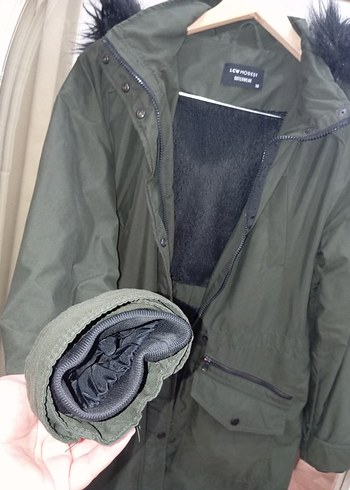 Kadın Haki Uzun Parka - Görsel 7