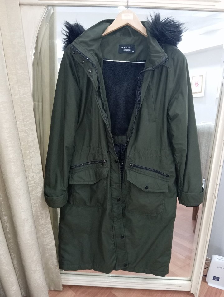 Kadın Haki Uzun Parka - Görsel 2