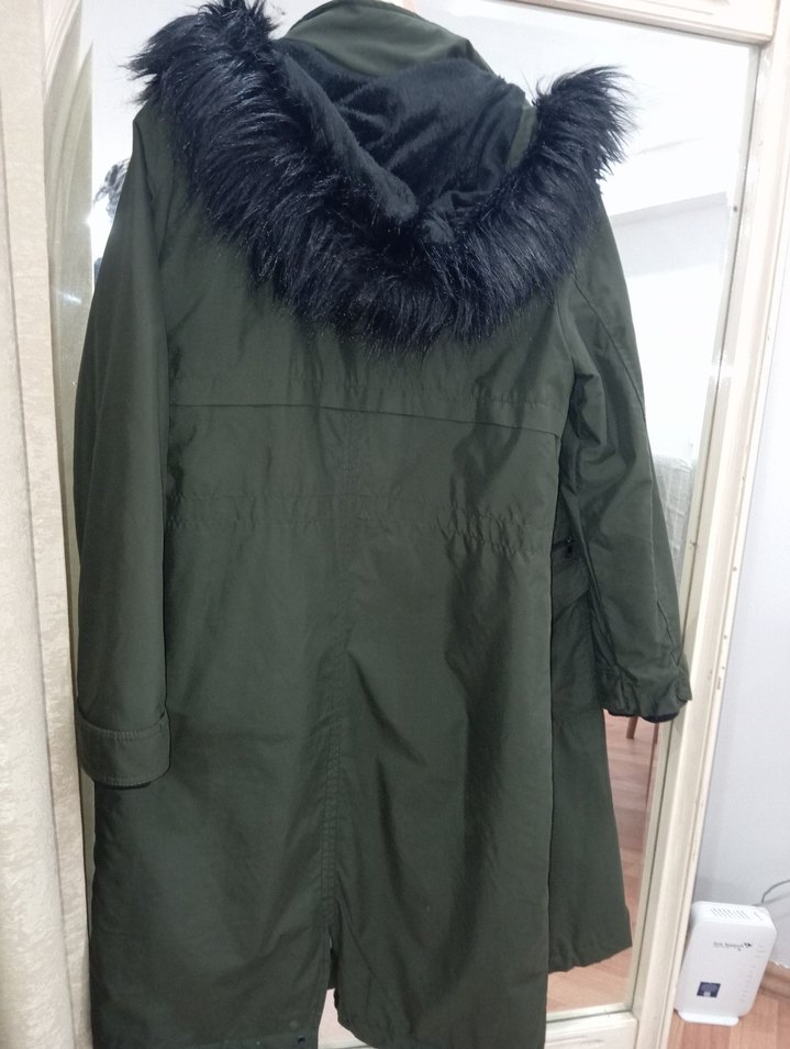 Kadın Haki Uzun Parka - Görsel 5