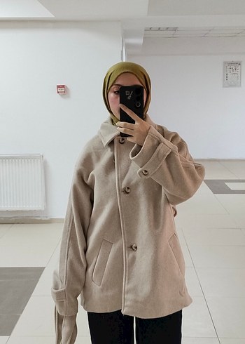 kol apoletli bej kaşe kaban - Görsel 3