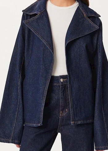 Kadın Lacivert Kemerli Denim Ceket - Görsel 2