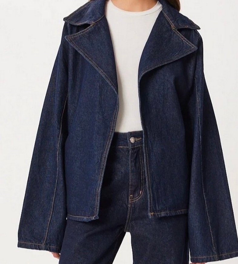 Kadın Lacivert Kemerli Denim Ceket - Görsel 2