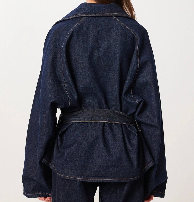 Kadın Lacivert Kemerli Denim Ceket - Görsel 3