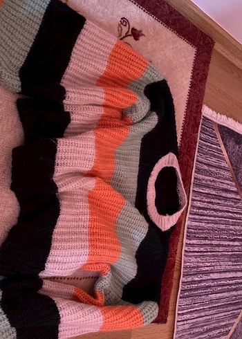 Renkli Bohem Yaka Dik Kadın Triko Kazak - Görsel 2