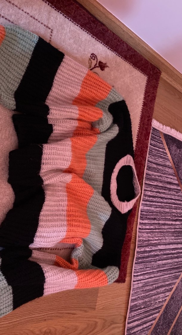 Renkli Bohem Yaka Dik Kadın Triko Kazak - Görsel 2