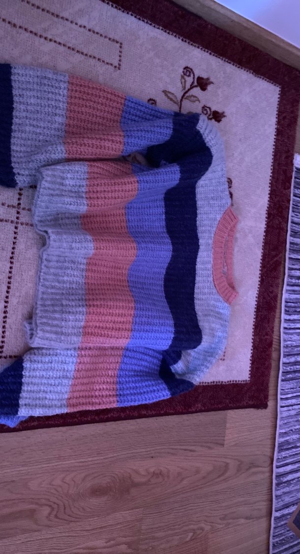 Çok Renkli Çizgili Triko Kadın Kazak - Görsel 2