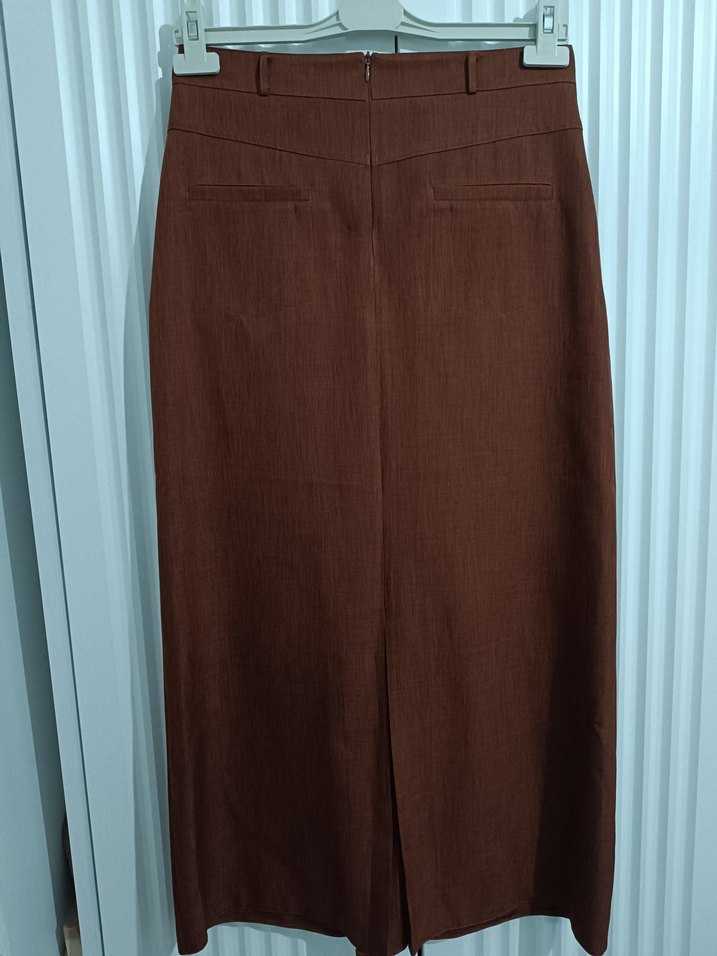 Düğmeli Kahverengi Uzun Etek - Görsel 2