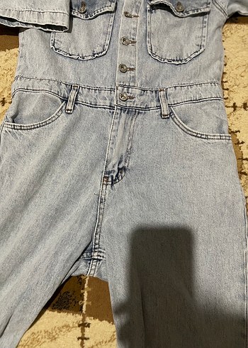 m Beden gri Renk Kot Kısa Kollu Denim Kadın Tulum