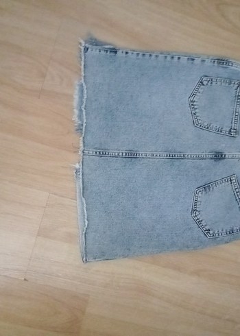 Diğer Püsküllü Gri Denim Mini Etek