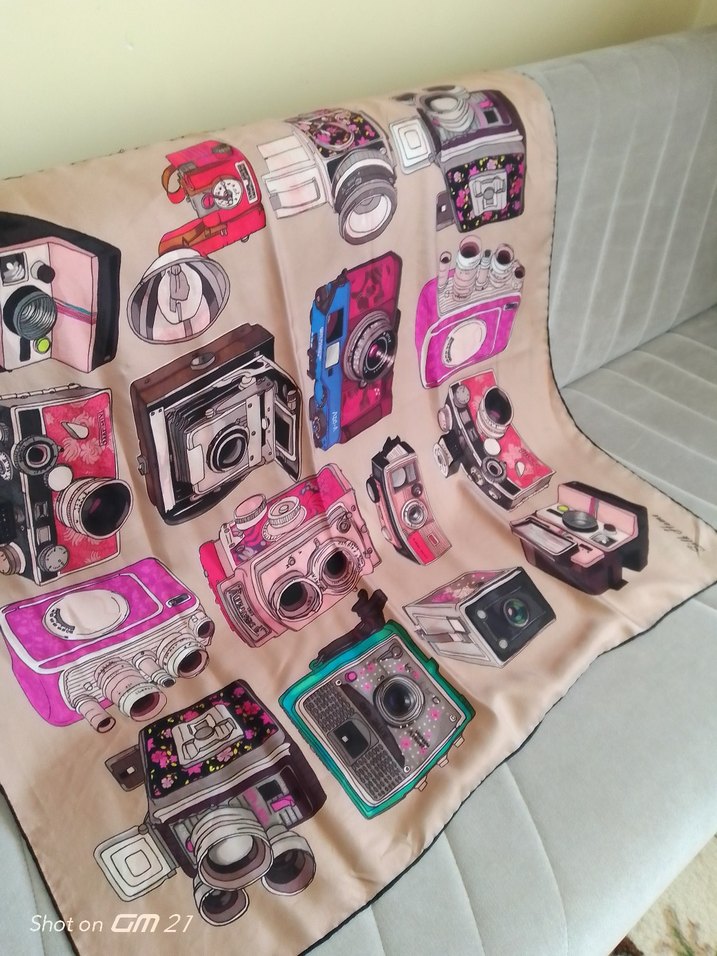 Renkli Kamera Desenli İpek Eşarp - Görsel 2