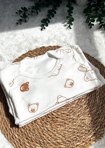 Uzun Kollu Kahverengi Desenli Bebek Body Zıbın - Görsel 2