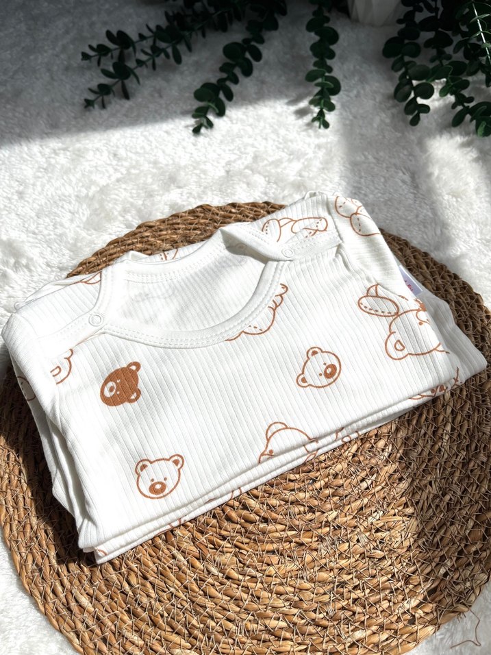 Uzun Kollu Kahverengi Desenli Bebek Body Zıbın - Görsel 2