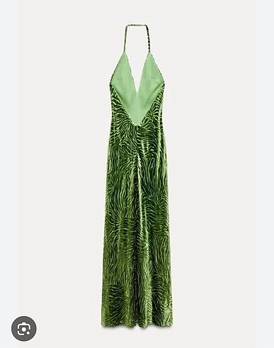 Zara Zara kadife yesil sırt dekolteli elbise