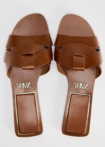 Zara Bej Deri Kadın Topuklu Terlik her beden var