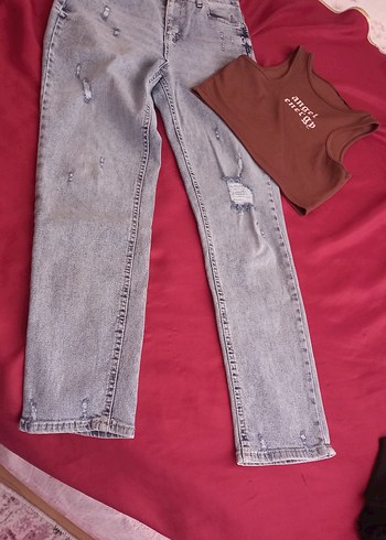 Gri Renkli Rahat Kesim Kadın Kot Pantolon