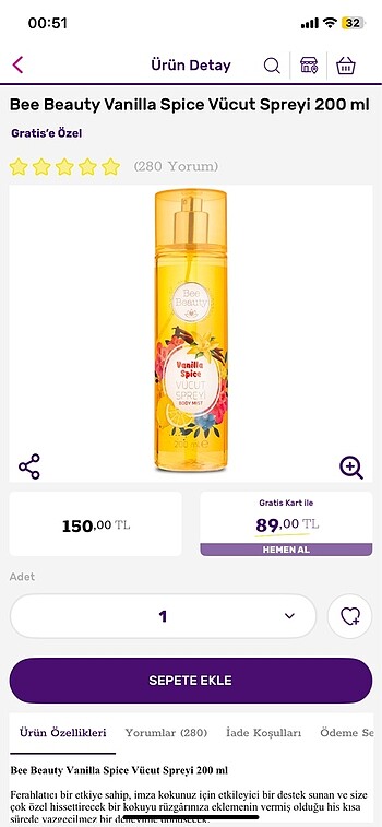 Vücut spreyi vanilya