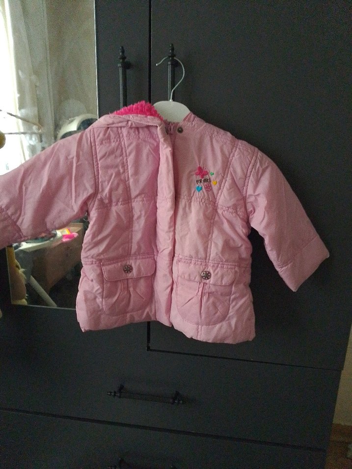 Düğmeli fermuarlı Pembe Kız bebek  Mont - Görsel 4