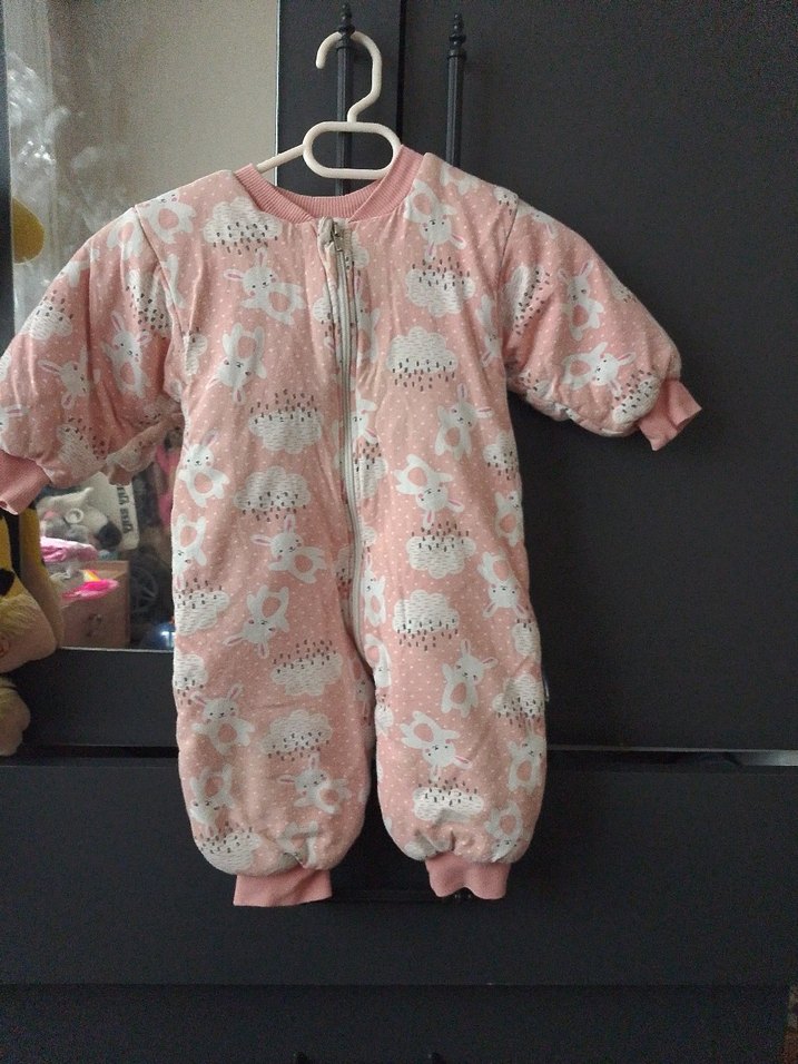 Pembe Baskılı Örgü Bebek Tulum - Görsel 2