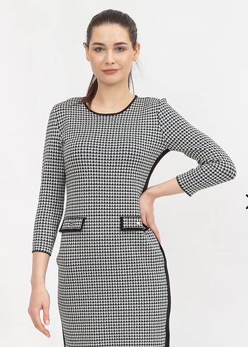 DKNY Sikligin Simgesi Siyah Beyaz Houndstooth Elbise