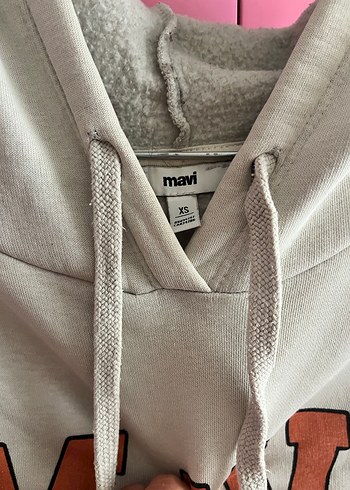 xs Beden Gri Kapüşonlu Mavi Baskılı Sweatshirt