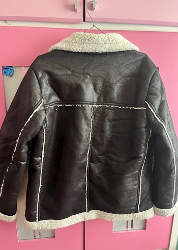 28 Beden siyah Renk Siyah Kürklü Deri Biker Ceket