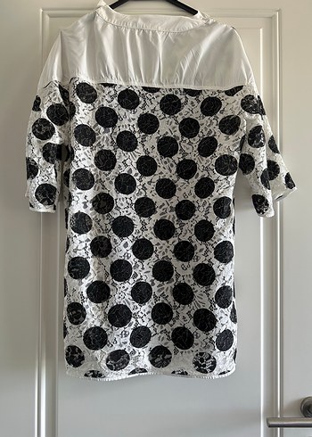 Zara Zara Puantiye Desenli Dantelli Midi Elbise