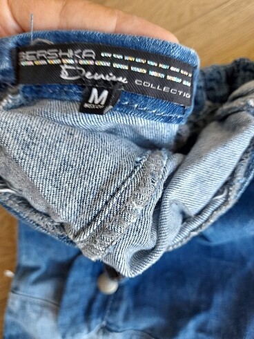 m Beden mavi Renk Bershka straplez jean elbise