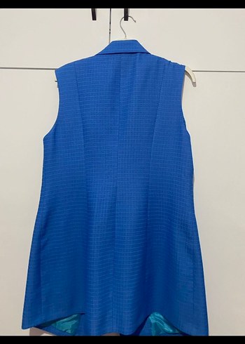 Mavi Parlak Düğmeli Kolsuz Kadın Blazer - Görsel 2