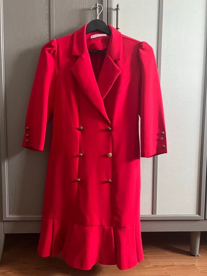 Klasik Kırmızı kısa ceket elbise - Görsel 2