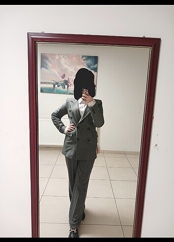 kadın çizgili blazer takım