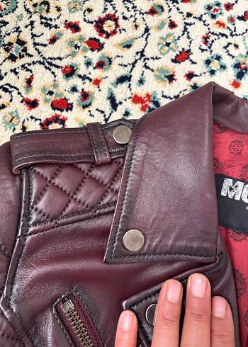 Bordo Deri Biker Ceket Derimod bayan - Görsel 8