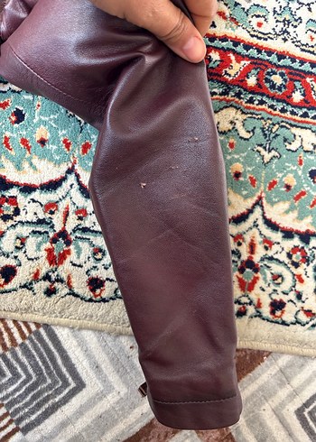 Bordo Deri Biker Ceket Derimod bayan - Görsel 11