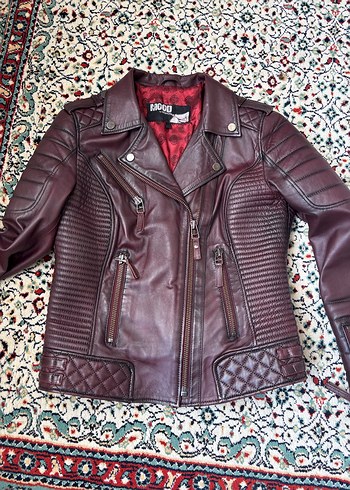 Bordo Deri Biker Ceket Derimod bayan - Görsel 10