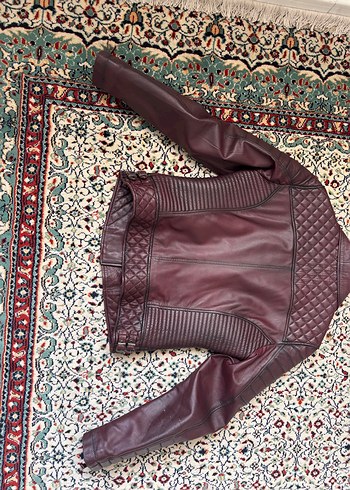 Bordo Deri Biker Ceket Derimod bayan - Görsel 13