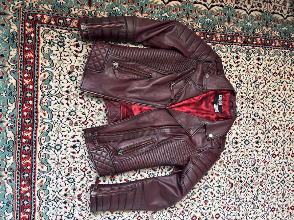 Bordo Deri Biker Ceket Derimod bayan - Görsel 2