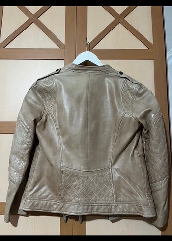 Derimod Bej Kadın Deri Ceket, Kemer Detaylı, Normal Boy - Görsel 3