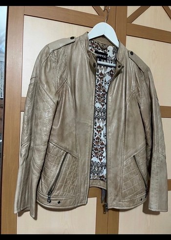 Derimod Bej Kadın Deri Ceket, Kemer Detaylı, Normal Boy - Görsel 2