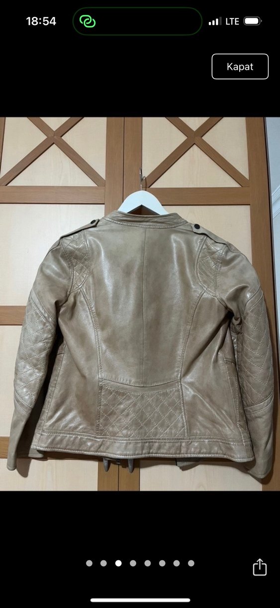 Derimod Bej Kadın Deri Ceket, Kemer Detaylı, Normal Boy - Görsel 3