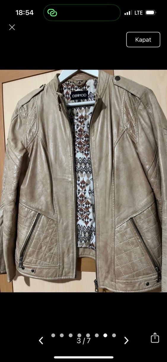 Derimod Bej Kadın Deri Ceket, Kemer Detaylı, Normal Boy - Görsel 4
