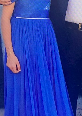 Mavi Uzun Pilili Straplez Abiye Elbise - Görsel 2