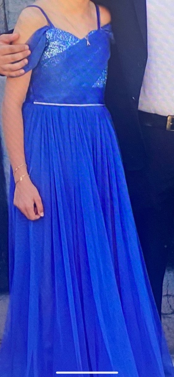 Mavi Uzun Pilili Straplez Abiye Elbise - Görsel 2