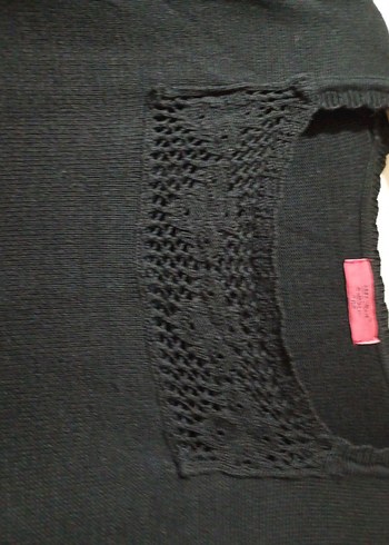 Siyah triko elbise kol uçları ve etek uçları dantel örgüsü - Görsel 4