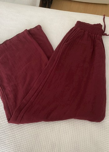 Bordo Bohem Salaş Keten Kadın Pantolon