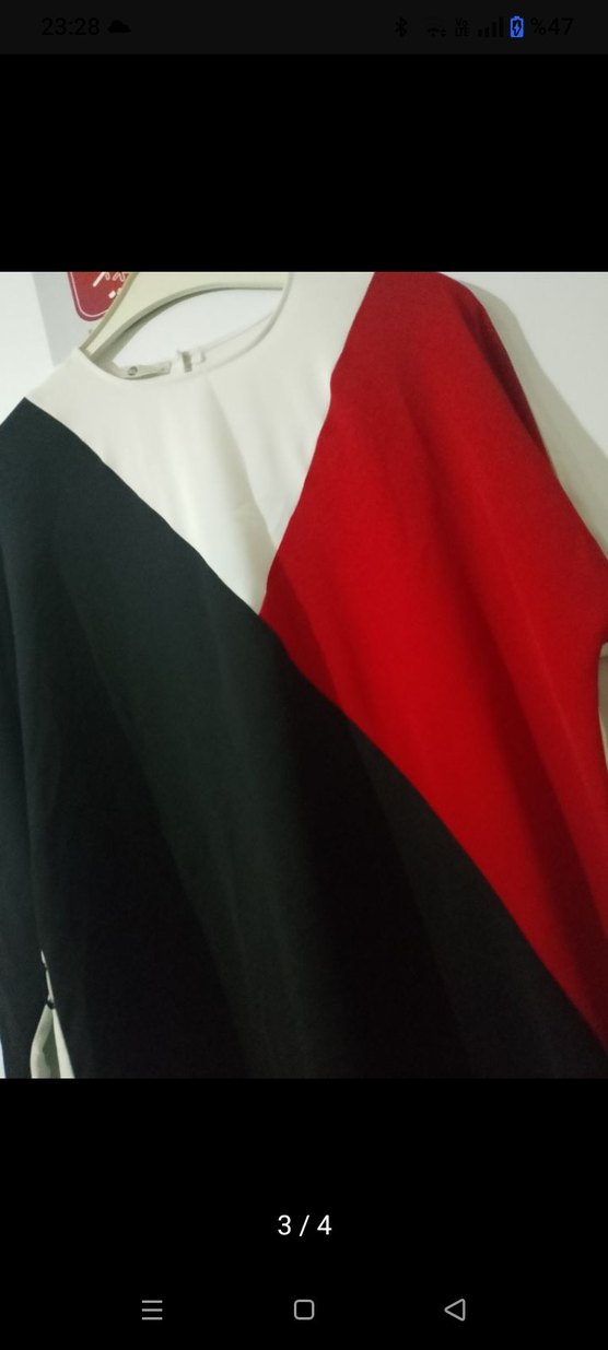 Kadın Kırmızı Siyah Beyaz Uzun Kollu Tunik - Görsel 3