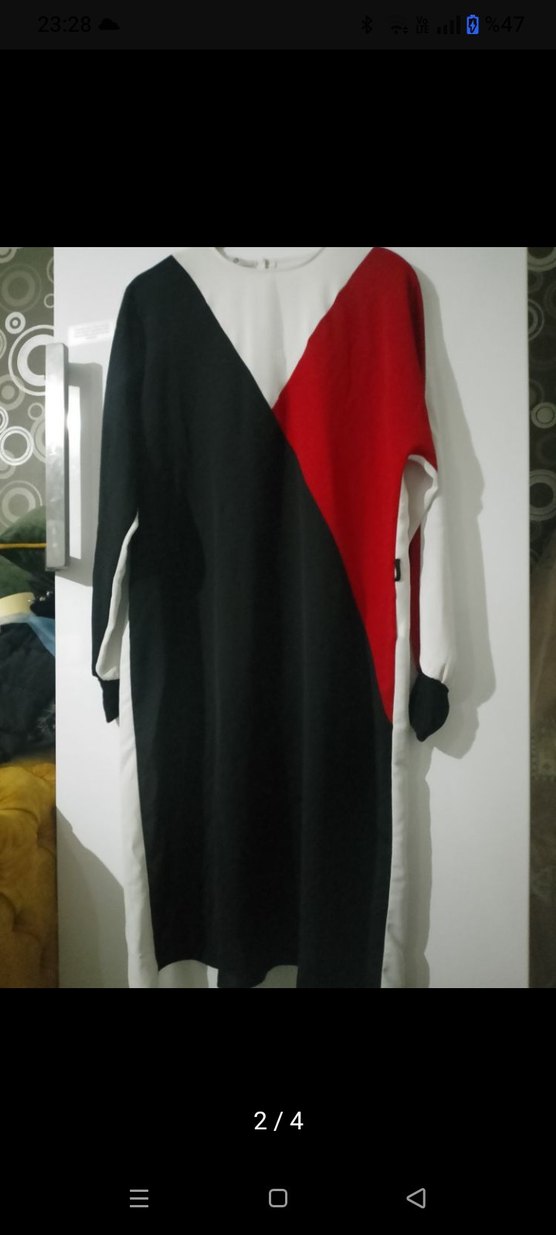 Kadın Kırmızı Siyah Beyaz Uzun Kollu Tunik - Görsel 2