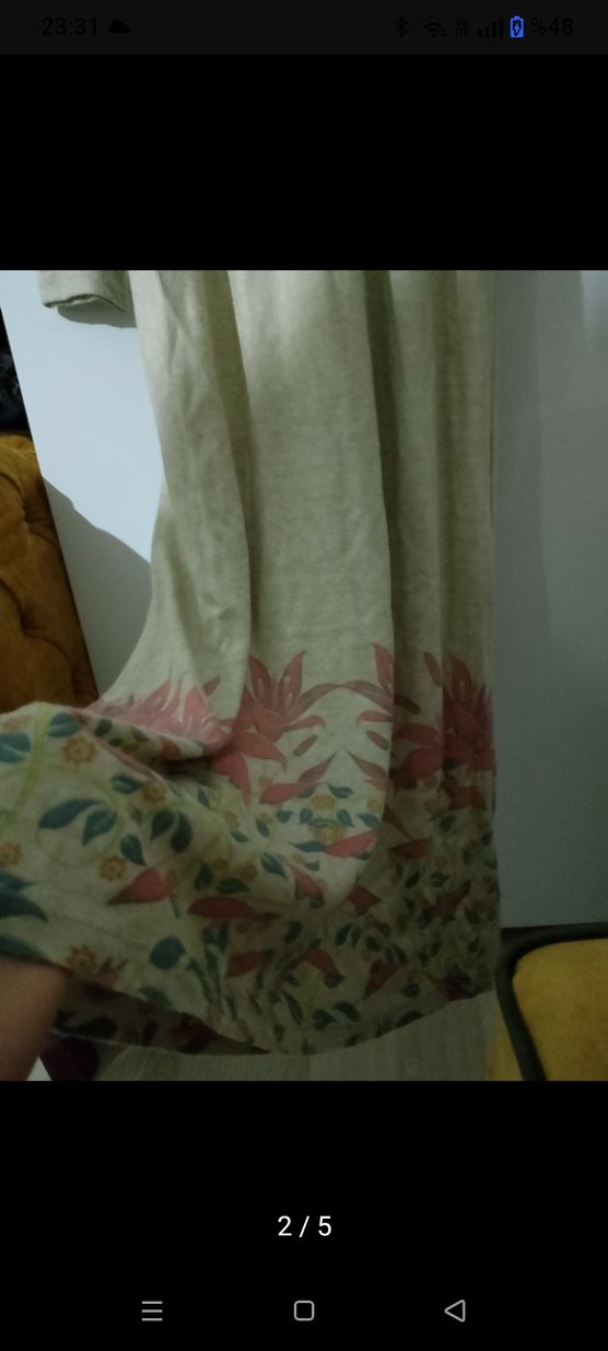 Nakışlı Bej Uzun Bohem Elbise - Görsel 2