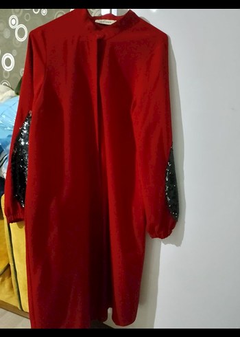 Uzun Kırmızı Kadın tunik - Görsel 2