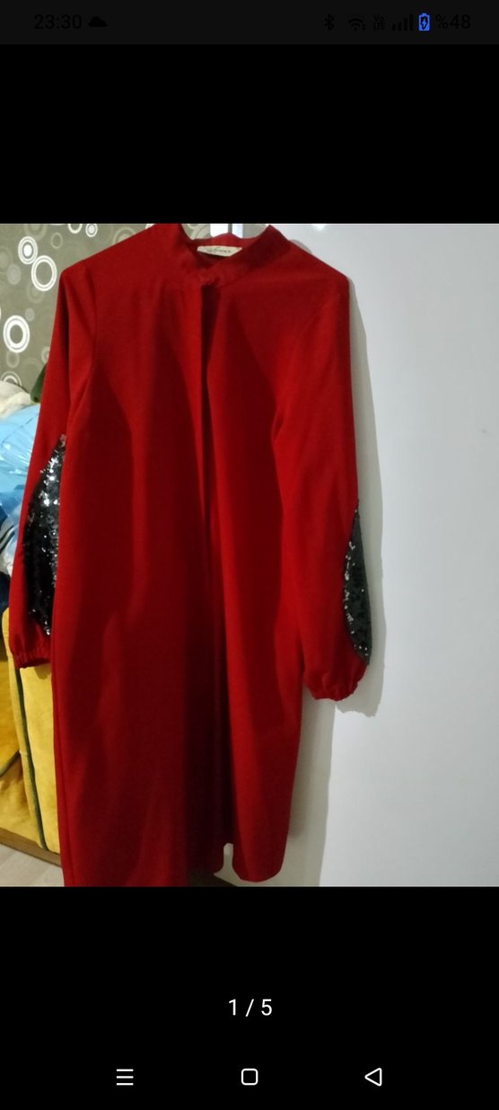 Uzun Kırmızı Kadın tunik - Görsel 2