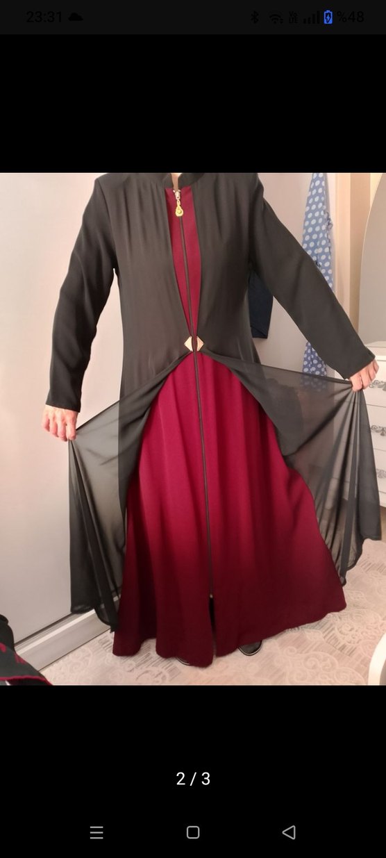 Bordo Siyah Ferace - Görsel 2